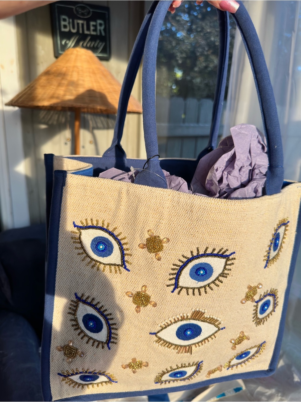 🧿 America & Beyond Santorini Hand-Beaded Durable Resort Tote/Boat Bag.🧿